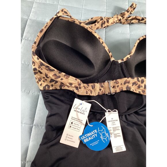 Cupshe Leopard Print & Black One-Piece Swimsuit M With Halter Neck & Padded Cups - Picture 5 of 5